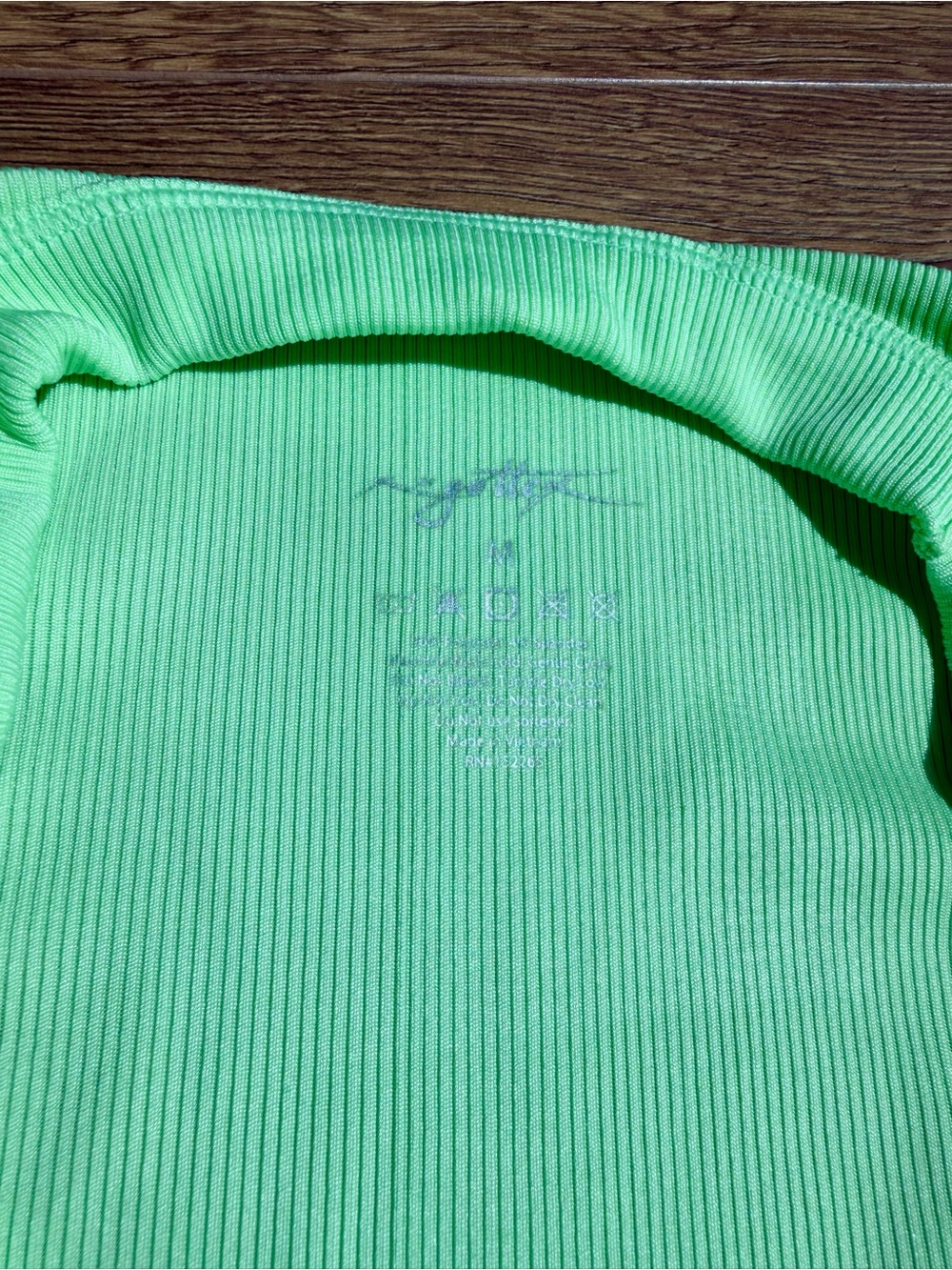 Lime Green Ribbed Racerback Fitted Tank Top M - Picture 4 of 5